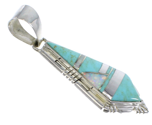 Silver Turquoise And Opal Inlay Pendant AX48220